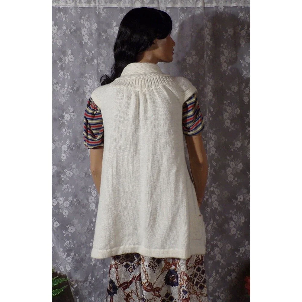 Vintage Y2K Sweater Tunic 2000s Roxy Knit Long Sleeveless Cardigan Size Small